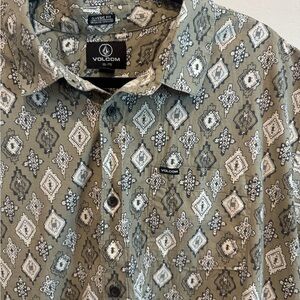 Volcom Men's Olive Geometric Button Down Shirt